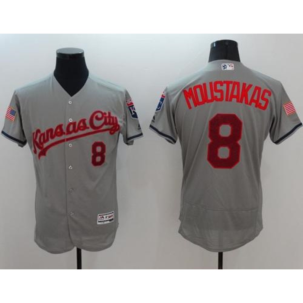 Royals #8 Mike Moustakas Grey Fashion Stars & Stripes Flexbase Authentic Stitched MLB Jersey