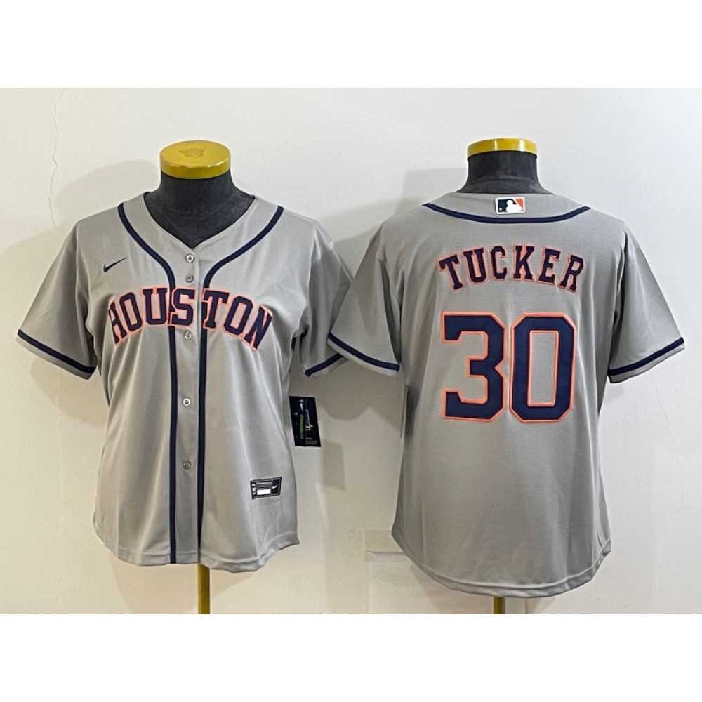 Women's Houston Astros #30 Kyle Tucker Gray Cool Base Stitched Baseball Jersey(Run Small)