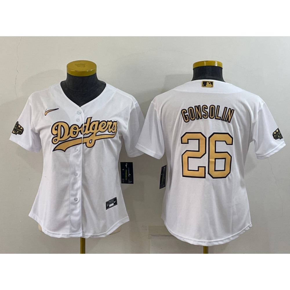 Women's Los Angeles Dodgers #26 Tony Gonsolin 2022 All-Star White Stitched Baseball Jersey(Run Small)