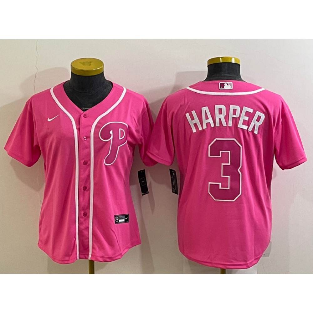Women's Philadelphia Phillies #3 Bryce Harper Pink Stitched Baseball Jersey(Run Small)