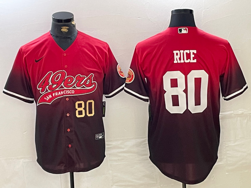 Men's San Francisco 49ers #80 Jerry Rice Red Black With Patch Cool Base Stitched Baseball Jerseys