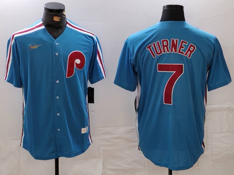 Men's Philadelphia Phillies #7 Trea Turner Blue Cooperstown Throwback Cool Base Nike Jersey