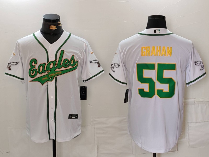 Men's Philadelphia Eagles #55 Brandon Graham White Gold Cool Base Stitched Baseball Jersey