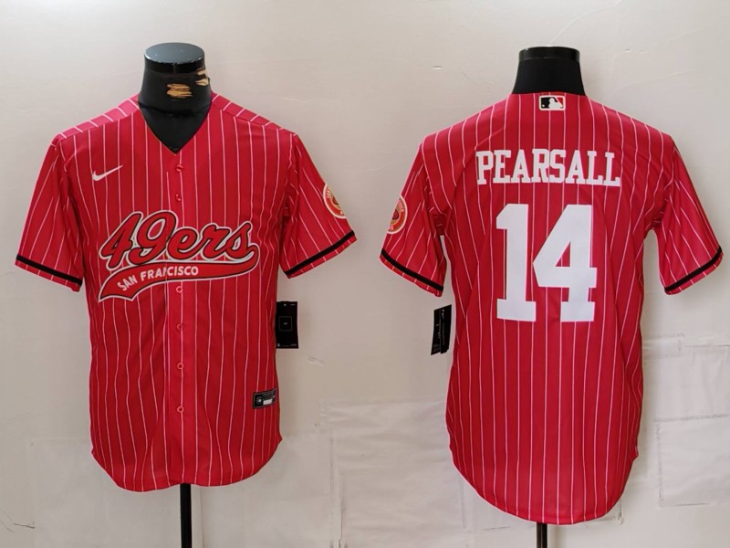 Men's San Francisco 49ers #14 Ricky Pearsall Red Pinstripe With Patch Cool Base Stitched Baseball Jersey