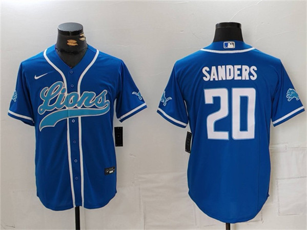 Men's Detroit Lions #20 Barry Sanders Blue Cool Base Stitched Baseball Jersey