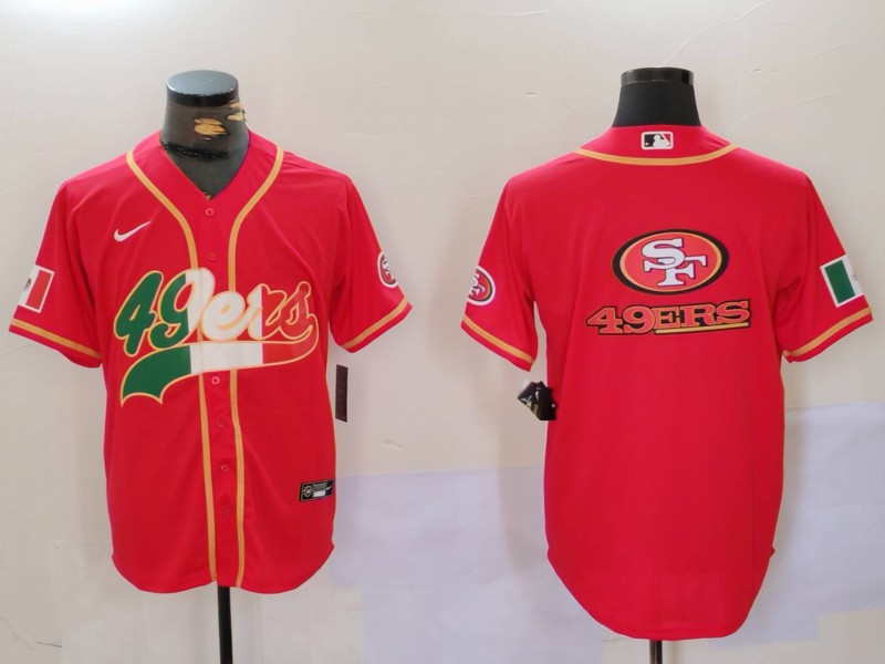 Men's San Francisco 49ers Team Big Logo Red With Patch Cool Base Stitched Baseball Jersey