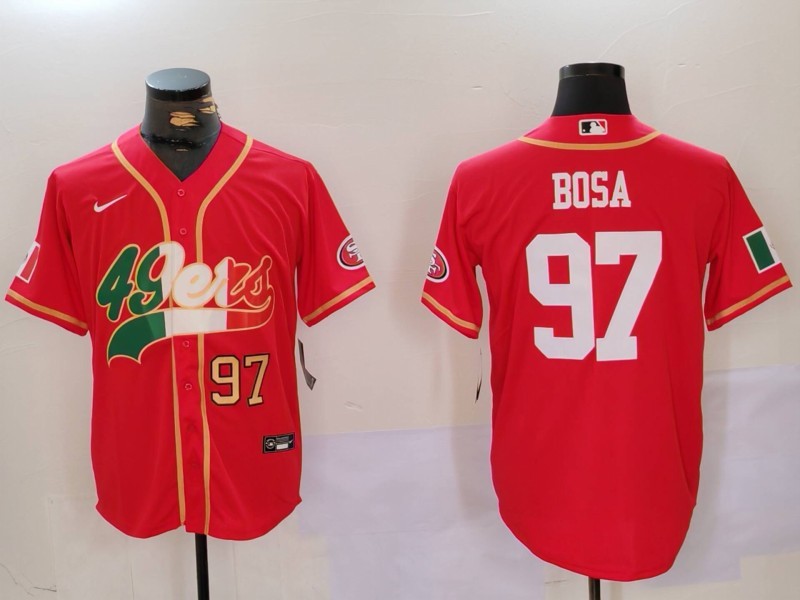 Men's San Francisco 49ers #97 Nick Bosa Red With Patch Cool Base Stitched Baseball Jerseys