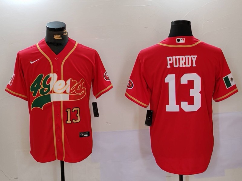 Men's San Francisco 49ers #13 Brock Purdy Red With Patch Cool Base Stitched Baseball Jerseys