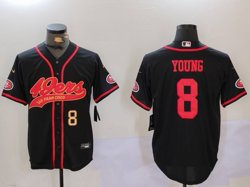 Men's San Francisco 49ers #8 Steve Young Black With Patch Cool Base Stitched Baseball Jersey