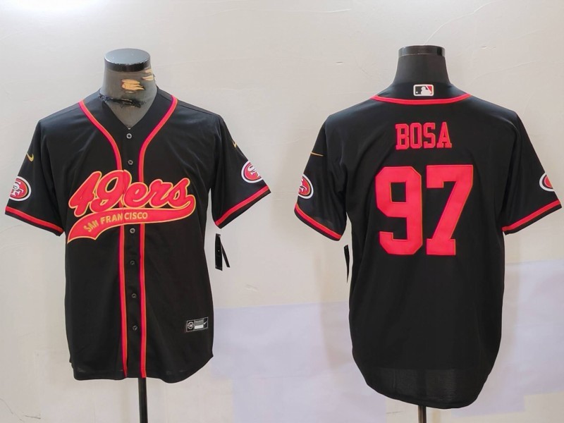 Men's San Francisco 49ers #97 Nick Bosa Black With Patch Cool Base Stitched Baseball Jerseys