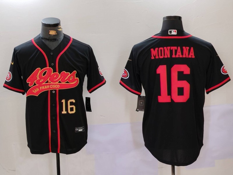 Men's San Francisco 49ers #16 Joe Montana Black With Patch Cool Base Stitched Baseball Jersey