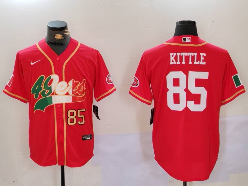 Men's San Francisco 49ers #85 George Kittle Red With Patch Cool Base Stitched Baseball Jersey