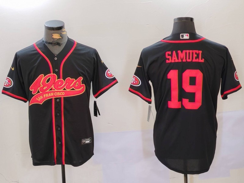 Men's San Francisco 49ers#19 Deebo Samuel Black With Patch Cool Base Stitched Baseball Jersey