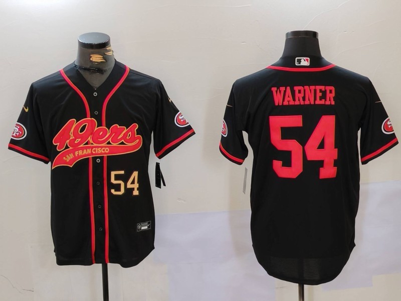 Men's San Francisco 49ers #54 Fred Warner Black With Patch Cool Base Stitched Baseball Jerseys