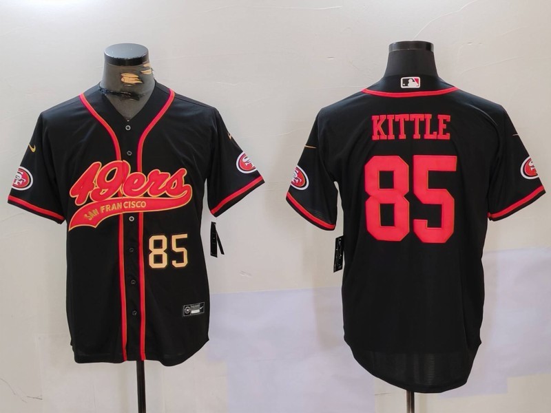 Men's San Francisco 49ers #85 George Kittle Black With Patch Cool Base Stitched Baseball Jersey