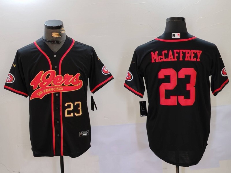 Men's San Francisco 49ers #23 Christian McCaffrey Black With Patch Cool Base Stitched Baseball Jerseys