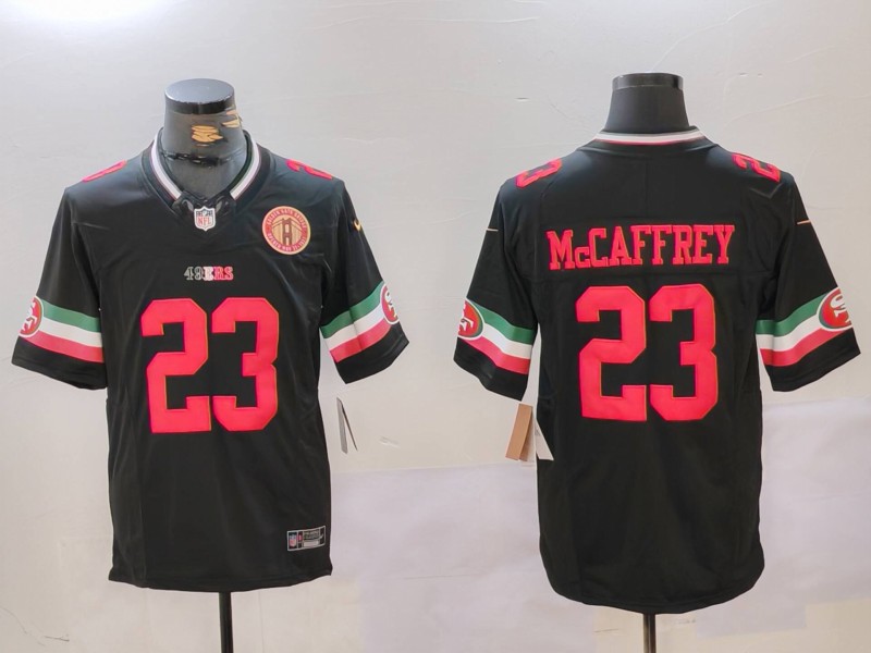 Men's San Francisco 49ers #23 Christian McCaffrey Black F.U.S.E. Mexico With Gate Bridge Patch Vapor Limited Stitched Football Jerseys