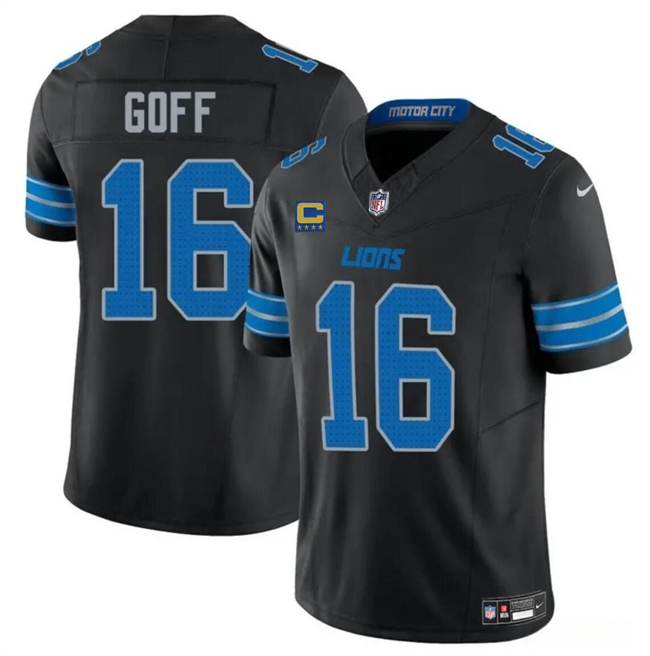 Men's Detroit Lions #16 Jared Goff Black 2024 F.U.S.E. With 4-Star C Patch 2nd Alternate Vapor Limited Stitched Jersey