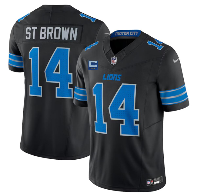 Men's Detroit Lions #14 Amon-Ra St. Brown Black 2024 F.U.S.E. With 2-Star C Patch 2nd Alternate Vapor Limited Stitched Jersey