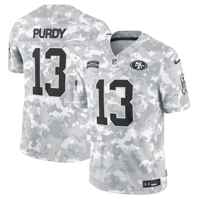 Men's San Francisco 49ers #13 Brock Purdy 2024 Arctic Camo Salute To Service Limited Stitched Football Jersey