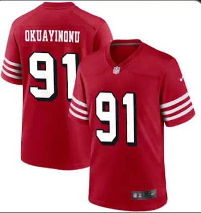 Men's San Francisco 49ers #91 Sam Okuayinonu Red Vapor Untouchable Limited Stitched Football Jerseys