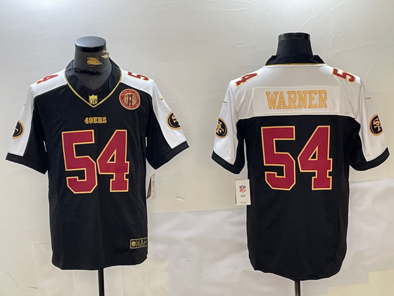 Men's San Francisco 49ers #54 Fred Warner Black White FUSE With Patch Limited Stitched Jersey