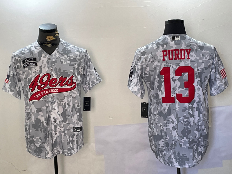 Men's San Francisco 49ers #13 Brock Purdy Arctic Camo 2024 Salute to Service Stitched Baseball Jersey