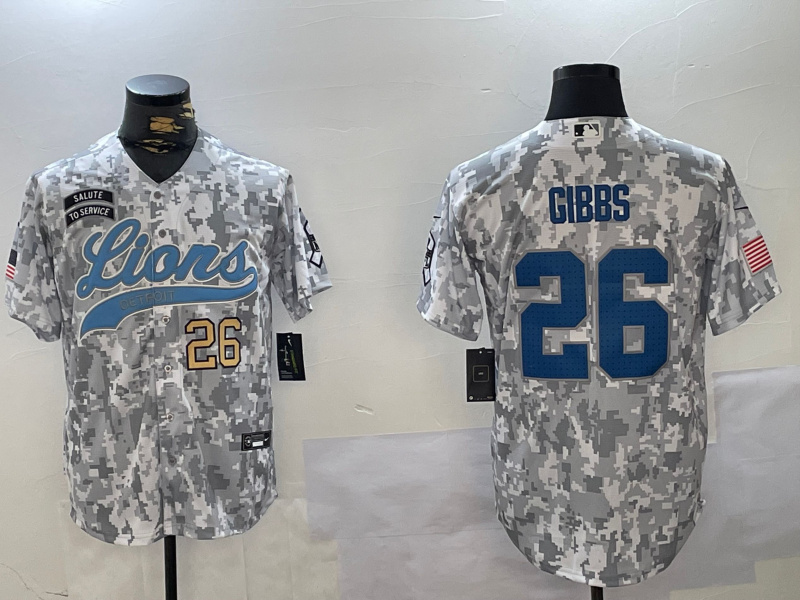 Men's Detroit Lions #26 Jahmyr Gibbs 2024 Arctic Camo Salute To Service Stitched Baseball Jerseys