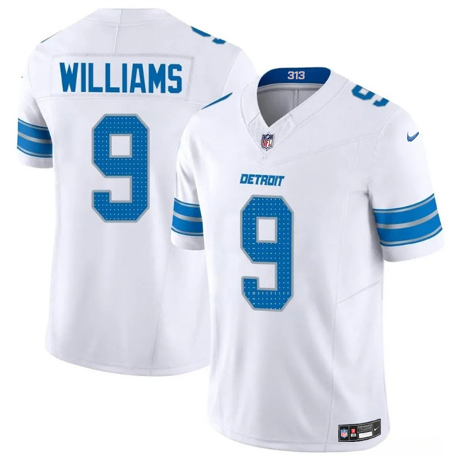 Men's Detroit Lions #9 Jameson Williams White 2024 F.U.S.E. Vapor Limited Stitched Jersey