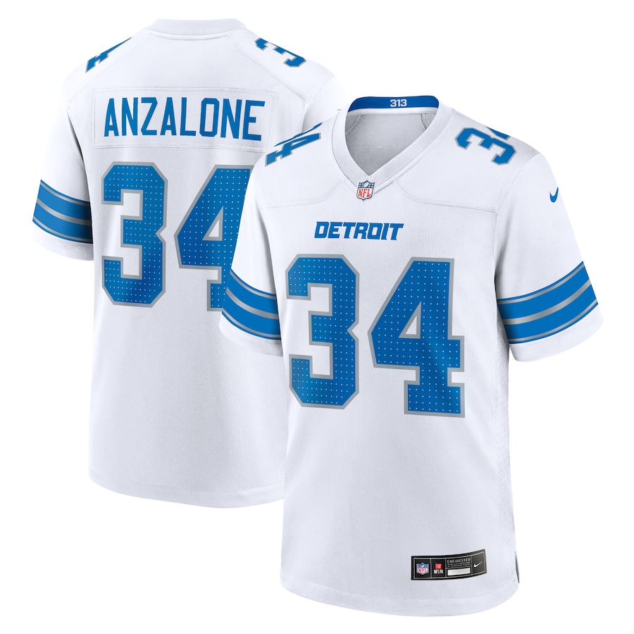 Men's Detroit Lions #34 Alex Anzalone White 2nd Alternate Game Nike Jersey