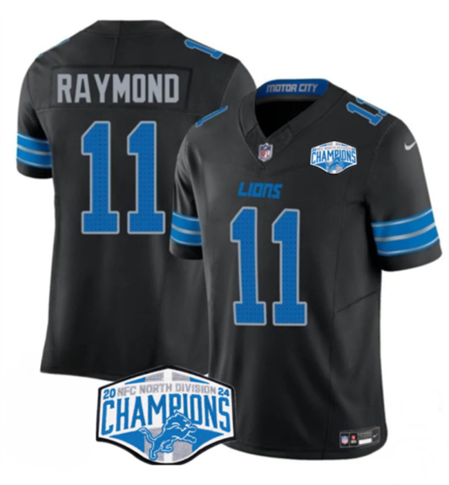 Men's Detroit Lions #11 Kalif Raymond Black 2024 NFC North Champions F.U.S.E. Vapor Limited Stitched Jersey