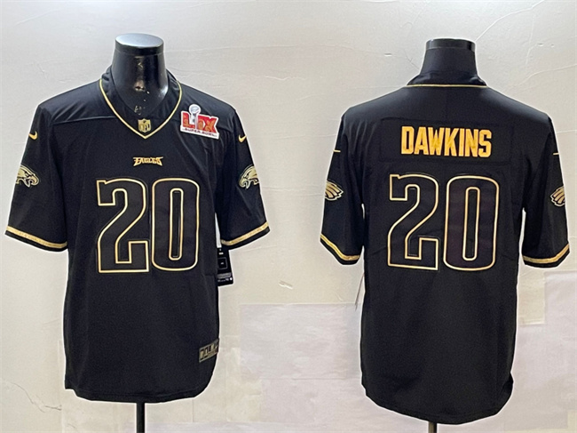 Men's Philadelphia Eagles #20 Brian Dawkins Black Gold 2025 Super Bowl LIX Patch Salute To Service Vapor Untouchable Limited Stitched Football Jersey