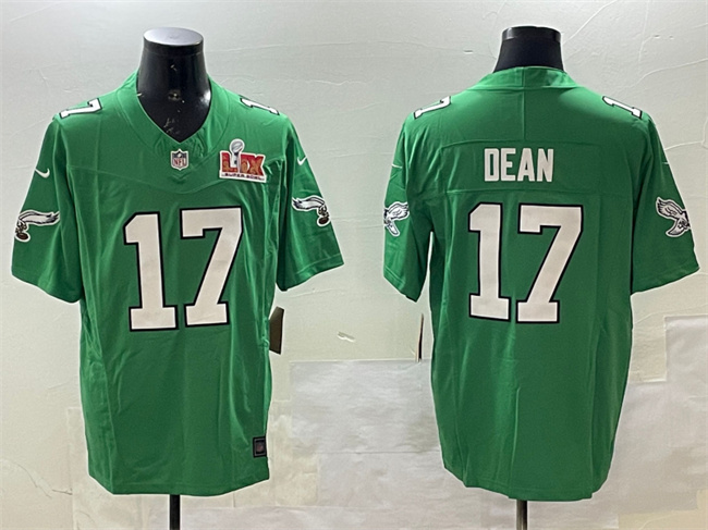 Men's Philadelphia Eagles #17 Nakobe Dean Green 2025 Super Bowl LIX Patch F.U.S.E. Throwback Vapor Untouchable Limited Stitched Football Jersey