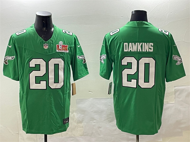 Men's Philadelphia Eagles #20 Brian Dawkins Green 2025 Super Bowl LIX Patch F.U.S.E. Throwback Vapor Untouchable Limited Stitched Football Jersey