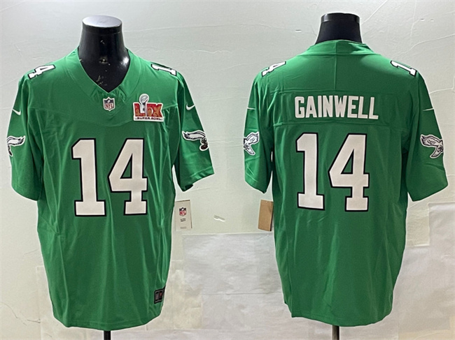 Men's Philadelphia Eagles #14 Kenneth Gainwell Green 2025 Super Bowl LIX Patch F.U.S.E. Throwback Vapor Untouchable Limited Stitched Football Jersey