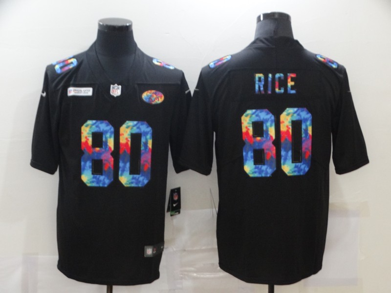 Men's San Francisco 49ers #80 Jerry Rice Multi-Color Black 2020 NFL Crucial Catch Vapor Untouchable Nike Limited Jersey