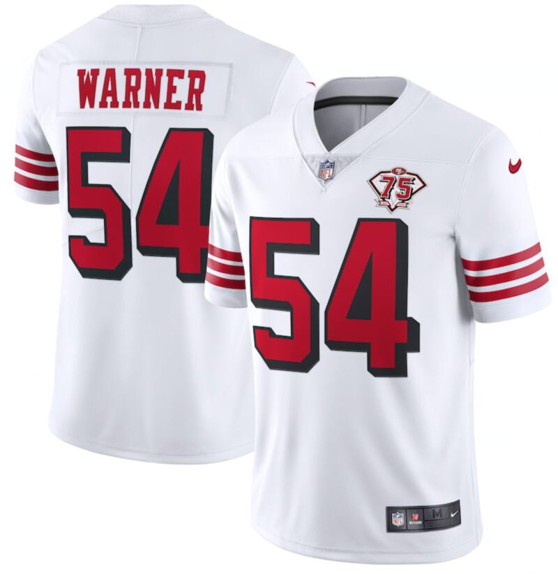 Nike 49ers 54 Fred Warner White 75th Anniversary Color Rush Vapor Untouchable Limited Jersey