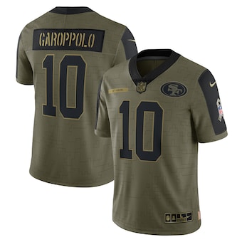 Men's San Francisco 49ers #10 Jimmy Garoppolo Nike Olive 2021 Salute To Service Limited Player Jersey