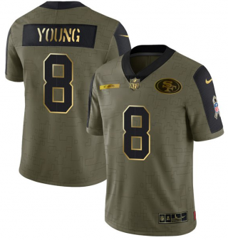 Men's Olive San Francisco 49ers #8 Steve Young 2021 Camo Salute To Service Golden Limited Stitched Jersey