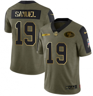 Men's Olive San Francisco 49ers #19 Deebo Samuel 2021 Camo Salute To Service Golden Limited Stitched Jersey