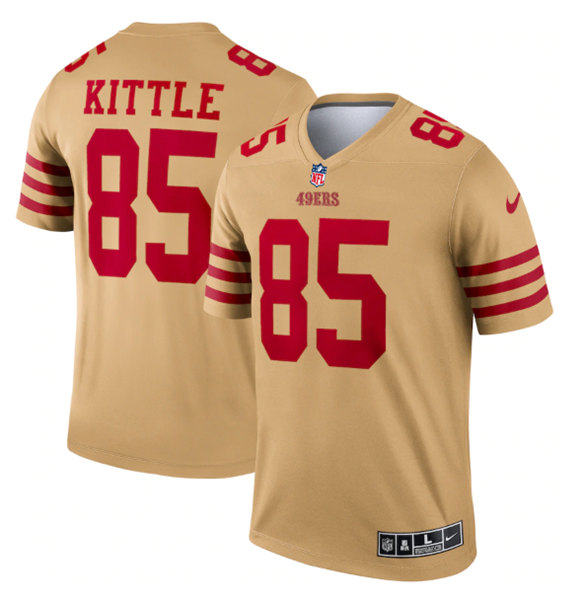 Men's San Francisco 49ers #85 George Kittle 2022 New Gold Inverted Legend Stitched Football Jersey