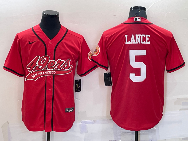 Men's San Francisco 49ers #5 Trey Lance Red Stitched Cool Base Nike Baseball Jersey