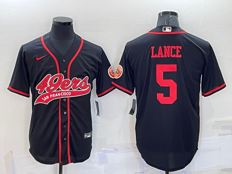 Men's San Francisco 49ers #5 Trey Lance Black Stitched Cool Base Nike Baseball Jersey