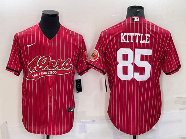 Men's San Francisco 49ers #85 George Kittle Red With Patch Cool Base Stitched Baseball Jersey