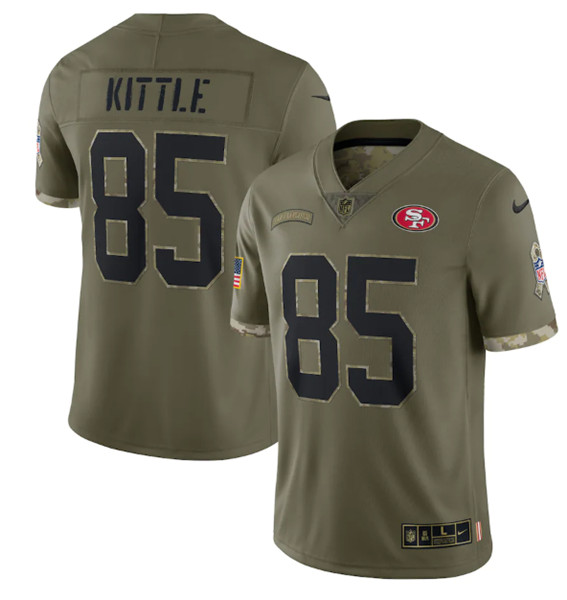 Men's San Francisco 49ers #85 George Kittle 2022 Olive Salute To Service Limited Stitched Jersey