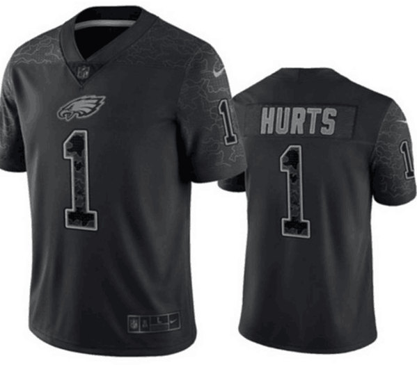 Men's Philadelphia Eagles #1 Jalen Hurts Black Reflective Limited Stitched Football Jersey