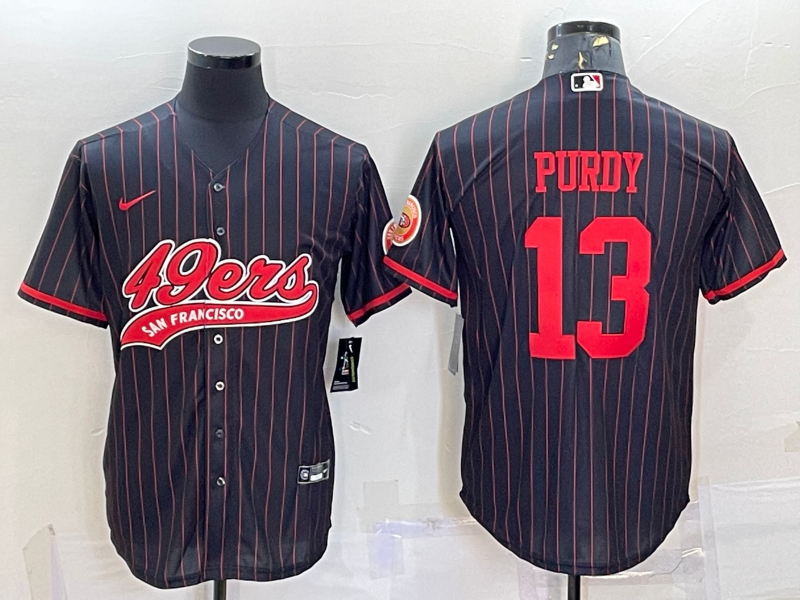 Men's San Francisco 49ers #13 Brock Purdy Black Pinstripe With Patch Cool Base Stitched Baseball Jersey