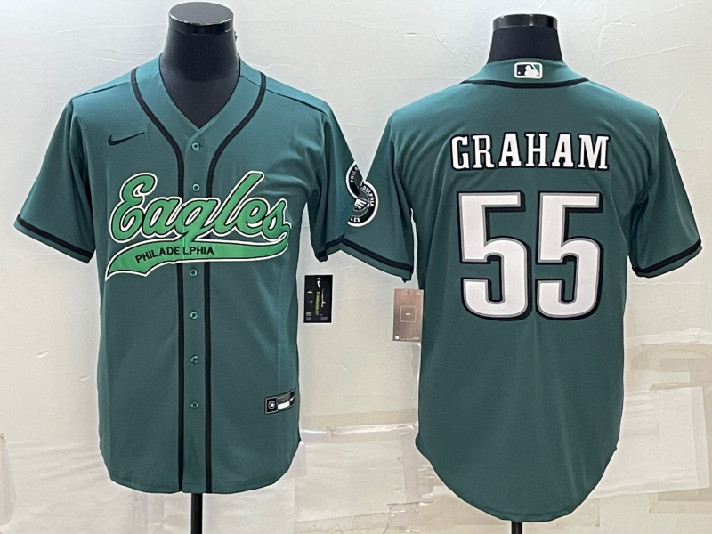 Men's Philadelphia Eagles #55 Brandon Graham Green With Patch Cool Base Stitched Baseball Jersey