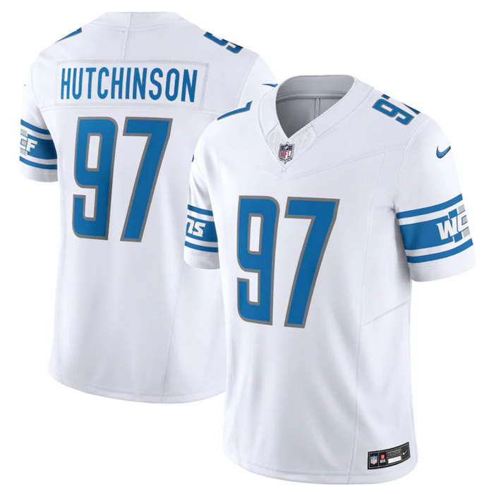 Men's Detroit Lions #97 Aidan Hutchinson White 2023 F.U.S.E. Vapor Untouchable Limited Stitched Jersey