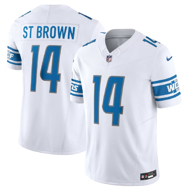 Men's Detroit Lions #14 Amon-Ra St. Brown White 2023 F.U.S.E. Vapor Untouchable Limited Football Stitched Jersey